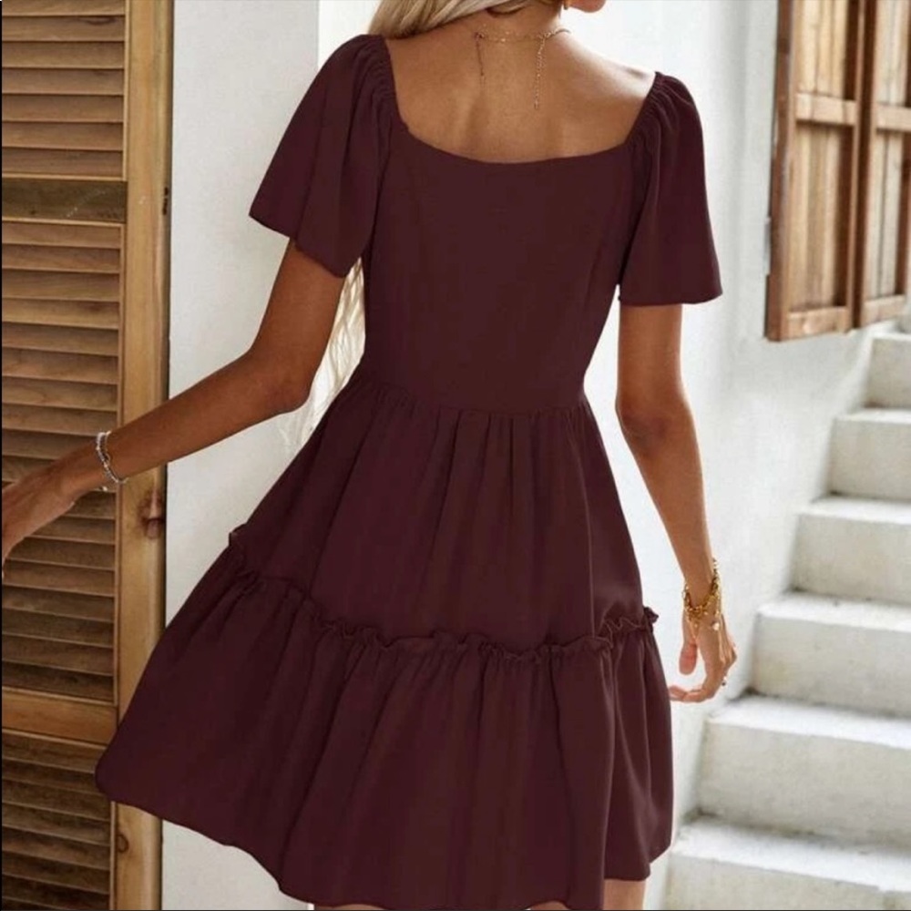 Kara and Kate Burgundy Ruffle Sweetheart Neck Dress - size XL - NWT - Picture 4 of 6